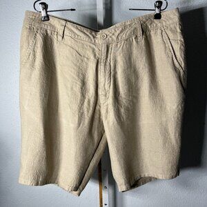 Nieman Marcus 100% Linen Khaki Chino Shorts SZ 38